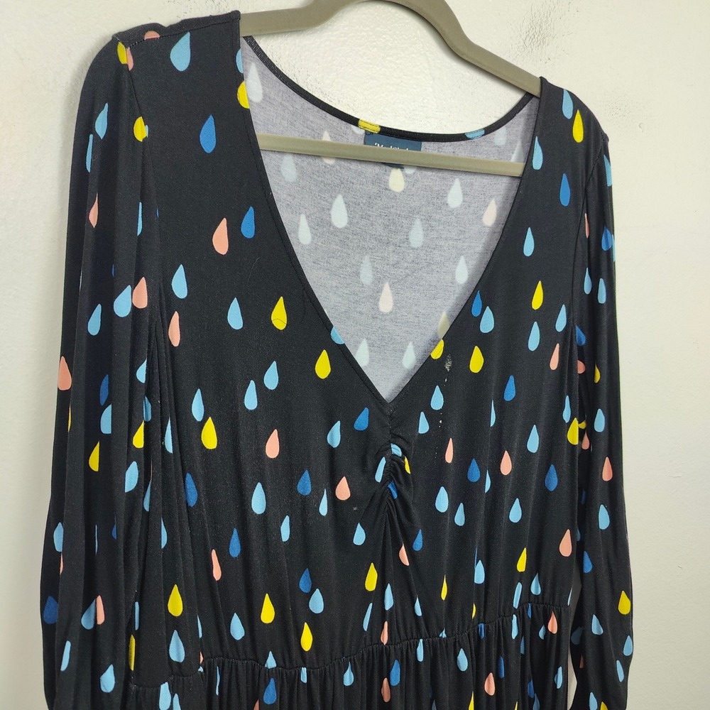 ModCloth Dress Womens Plus Size 1X Black Raindrop Print V Neck Midi - Picture 3 of 11